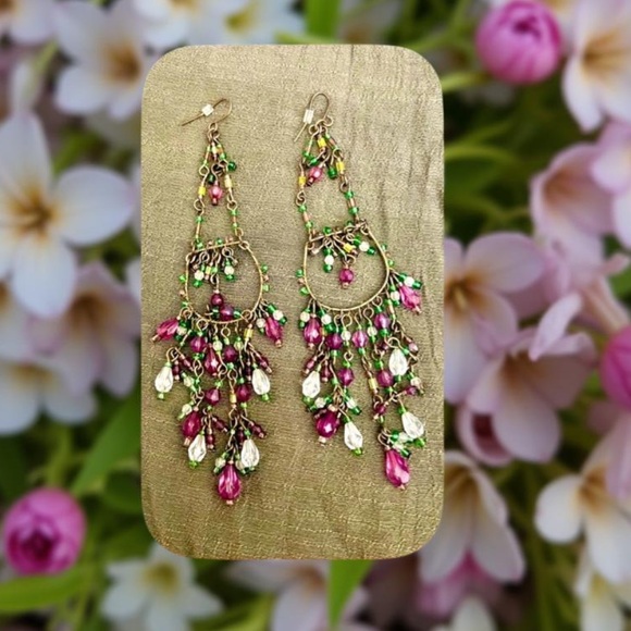 Boho earrings - Chandelier Earrings shoulder dusters 5” long beaded - Picture 11 of 12